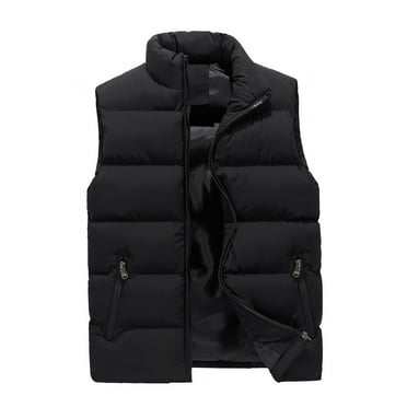 Jzuxvd Mens Big and Tall Sleeveless Coat,Quilted Lightweight Puffy Vest Outwear Full Zip Slim Stand Collar Vest with Pocket Black 4XL