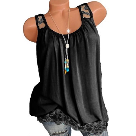 Jzuxvd Plus Size Swing Lace Flowy Tank Top for Women 01#Black 3XL