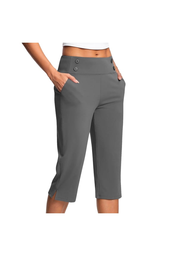 Plus Size Womens Capris Stretch Casual High Waisted Summer Cropped Business Work Pants Clearance Capri Pants Yoga Leggings with Pockets Dark Gray L