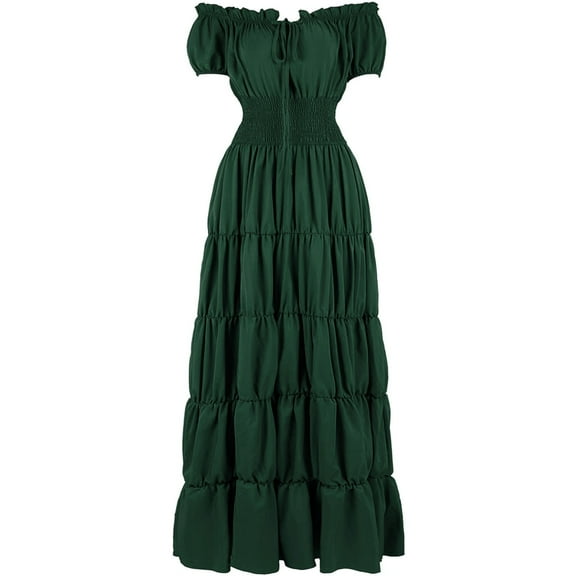 Jzuxvd Renaissance Costume Women Medieval Chemise Dress Pirate Peasant Dress Peasant Tops Irish Under Dress Dark Green XL
