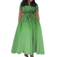 thumbnail image 1 of Jzuxvd Short Sleeve Maxi Dress Casual Plus Size Crewneck Long Dress Elegant Formal A Line Smocked Flowy Party Dress Green 4XL, 1 of 4