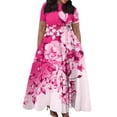 thumbnail image 1 of Jzuxvd Short Sleeve Maxi Dress Casual Plus Size Crewneck Long Dress Elegant Formal A Line Smocked Flowy Party Dress Hot Pink 5XL, 1 of 4