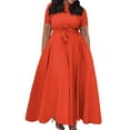 thumbnail image 1 of Jzuxvd Short Sleeve Maxi Dress Casual Plus Size Crewneck Long Dress Elegant Formal A Line Smocked Flowy Party Dress Saffron XL, 1 of 4
