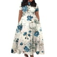 thumbnail image 1 of Jzuxvd Short Sleeve Maxi Dress Casual Plus Size Crewneck Long Dress Elegant Formal A Line Smocked Flowy Party Dress White 3XL, 1 of 4