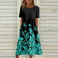 thumbnail image 1 of Jzuxvd Summer Plus Size Cotton Linen Dress for Women Loose Short Sleeve Midi Flowy Dresses Lace Edge Loose Ruffle Sundress Cyan XXL, 1 of 5