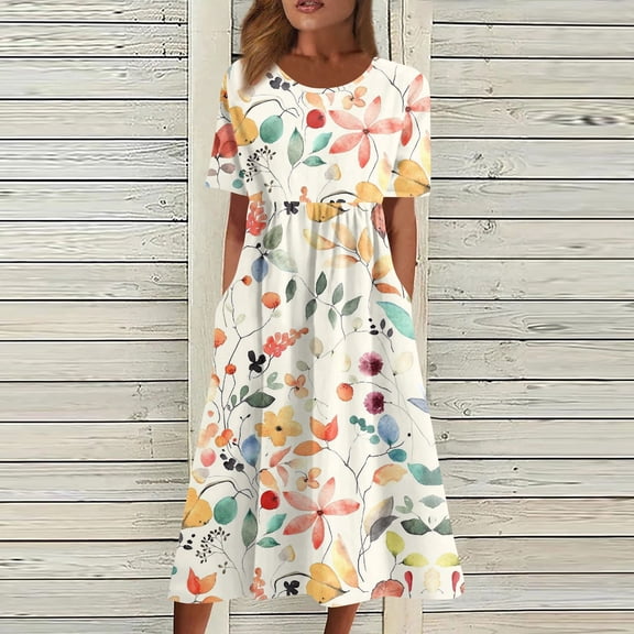 Jzuxvd Summer Plus Size Cotton Linen Dress for Women Loose Short Sleeve Midi Flowy Dresses Lace Edge Loose Ruffle Sundress Orange XL