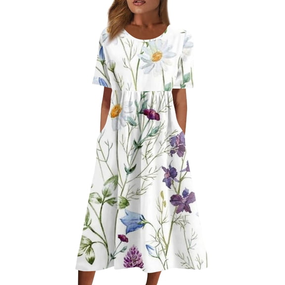 Jzuxvd Summer Plus Size Cotton Linen Dress for Women Loose Short Sleeve Midi Flowy Dresses Lace Edge Loose Ruffle Sundress Purple 3XL