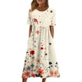 thumbnail image 1 of Jzuxvd Summer Plus Size Cotton Linen Dress for Women Loose Short Sleeve Midi Flowy Dresses Lace Edge Loose Ruffle Sundress Red 3XL, 1 of 5