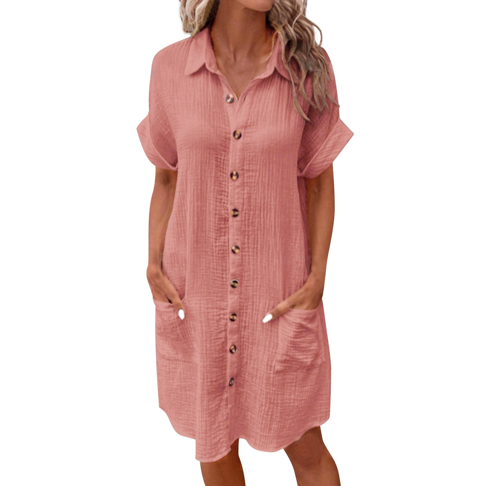 summer button up dresses Women's Shirt Oversized Down Beach Cover-Up Dress I am sure you will like it Women's Cotton Linen Button-Up Shirt