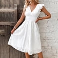 thumbnail image 1 of Jzuxvd Women's 2024 Eyelet Lace Embroidery Smocked Waist Party Dress Sexy Flutter Sleeve A Line Midi Long Sun Dress White S, 1 of 6