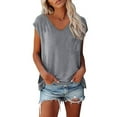 thumbnail image 1 of Jzuxvd Women's Casual Cap Sleeve V Neck T Shirts Basic Summer Tops Loose Solid Color Blouse Light Gray M, 1 of 7