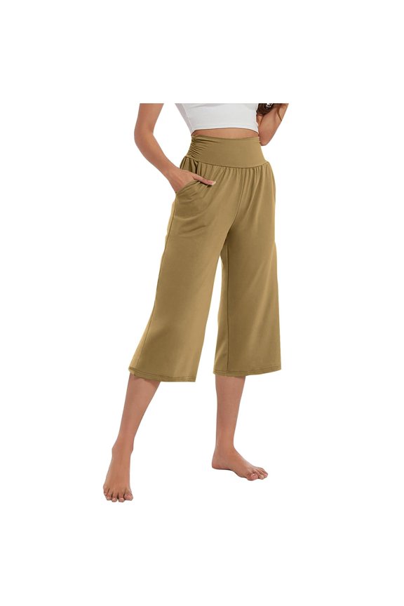 Women's Plus Size Petite Soft Knit Capri PantGoldS