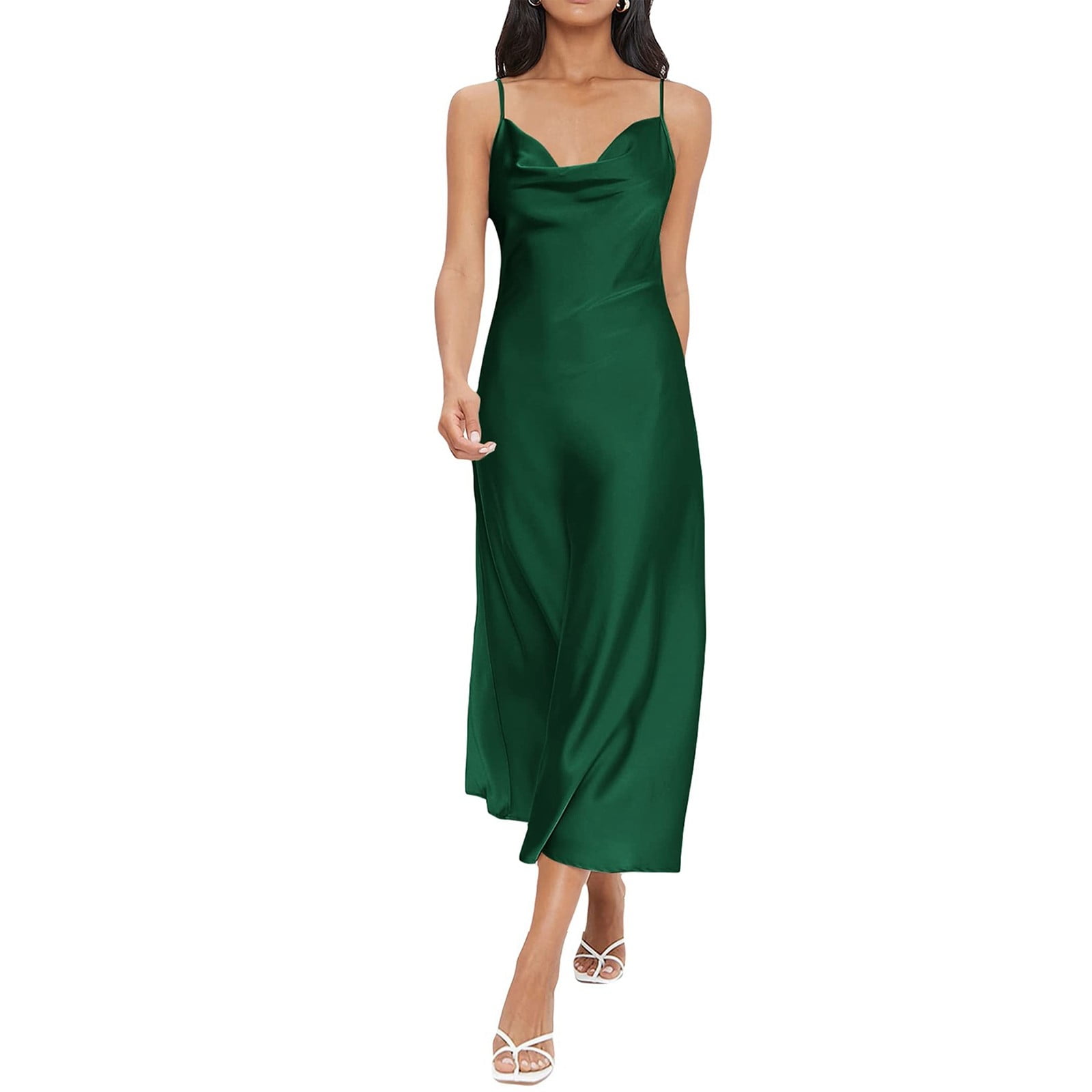 green clothing GREENCLOTHING×DEELUXE 美品 Jzuxvd Women's Spaghetti Strap Cowl Neck Long Slip Satin