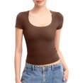 thumbnail image 1 of Jzuxvd Women's T Shirts Short Sleeve Scoop Neck Basic Going Out Tops Fashion Slim Fit Tee Smoke Cloud Pro Collection Coffee S, 1 of 7