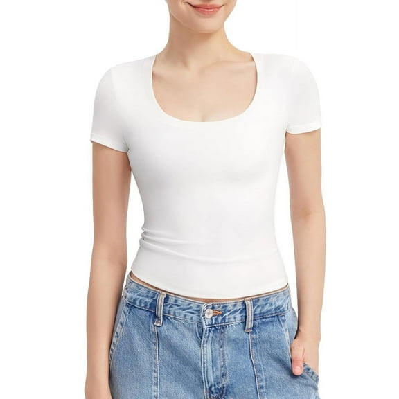 Jzuxvd Women's T Shirts Short Sleeve Scoop Neck Basic Going Out Tops Fashion Slim Fit Tee Smoke Cloud Pro Collection White XL