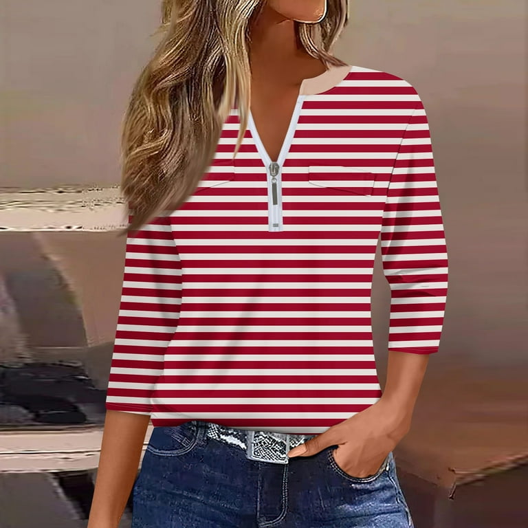 Women's Print Striped Long Sleeve V-Neck Shirt Women's Print Striped Long Sleeve V-Neck Shirt