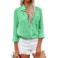 thumbnail image 1 of Jzuxvd Womens Button Down Shirts Gauze Cotton Dress Shirt Long Sleeve Oversized Solid Tunic Tops with Pockets Light Green S, 1 of 6