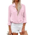 thumbnail image 1 of Jzuxvd Womens Button Down Shirts Gauze Cotton Dress Shirt Long Sleeve Oversized Solid Tunic Tops with Pockets Pink M, 1 of 6