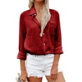 thumbnail image 1 of Jzuxvd Womens Button Down Shirts Gauze Cotton Dress Shirt Long Sleeve Oversized Solid Tunic Tops with Pockets Red XXL, 1 of 6