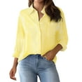 thumbnail image 1 of Jzuxvd Womens Button Down Shirts Gauze Cotton Dress Shirt Long Sleeve Oversized Solid Tunic Tops with Pockets Yellow XL, 1 of 8