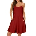 thumbnail image 1 of Jzuxvd Womens Spaghetti Strap Dress Summer Dresses Beach Cover Ups Casual Sundresses with Pockets Wine 3XL, 1 of 7
