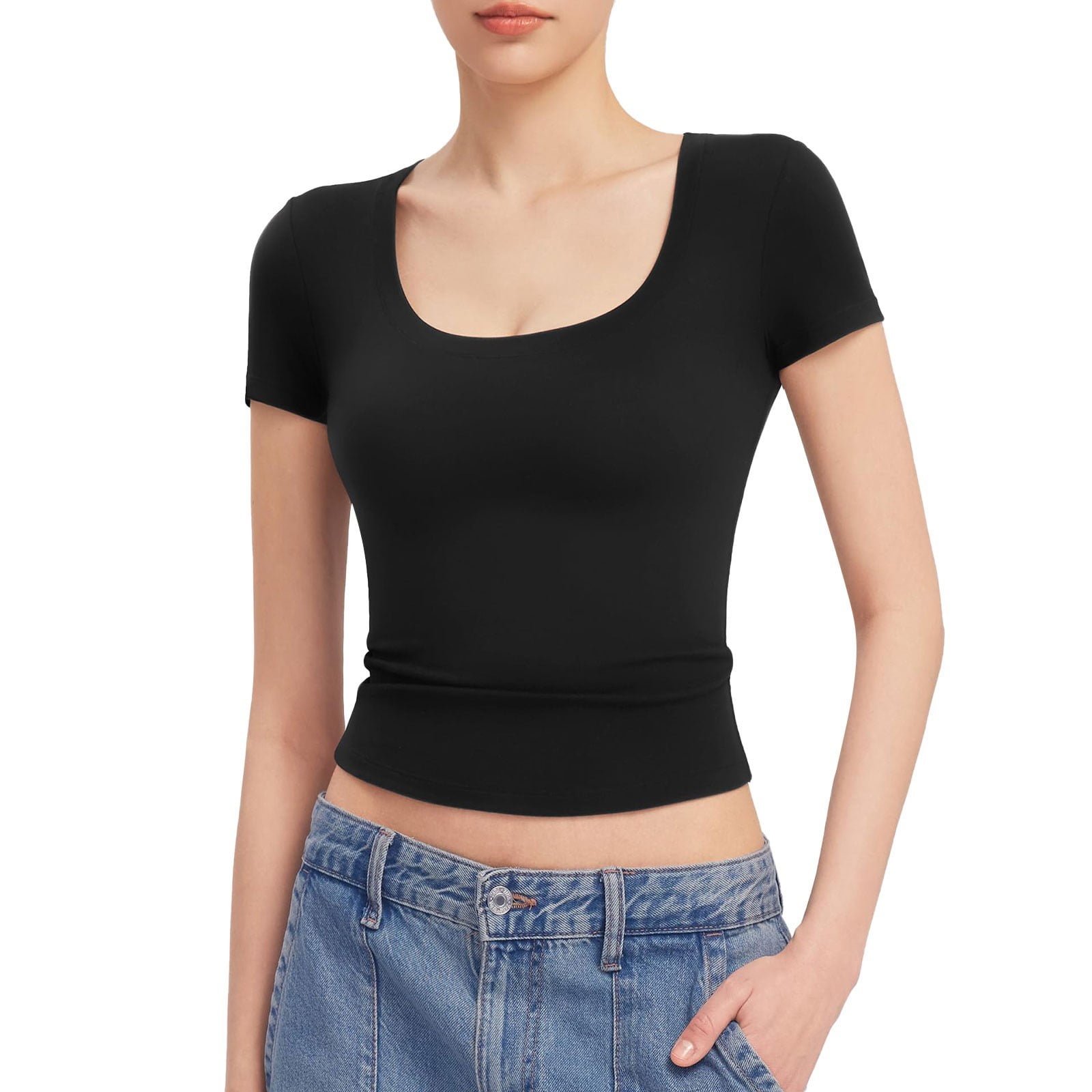 Jzuxvd Womens Summer Sexy Short Sleeve Square Neck Double Lined