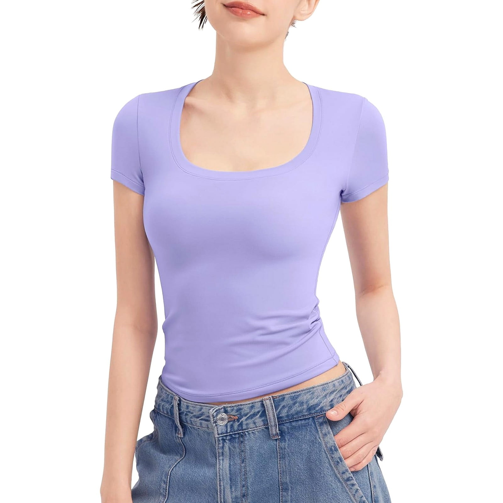 Jzuxvd Womens Summer Sexy Short Sleeve Square Neck Double