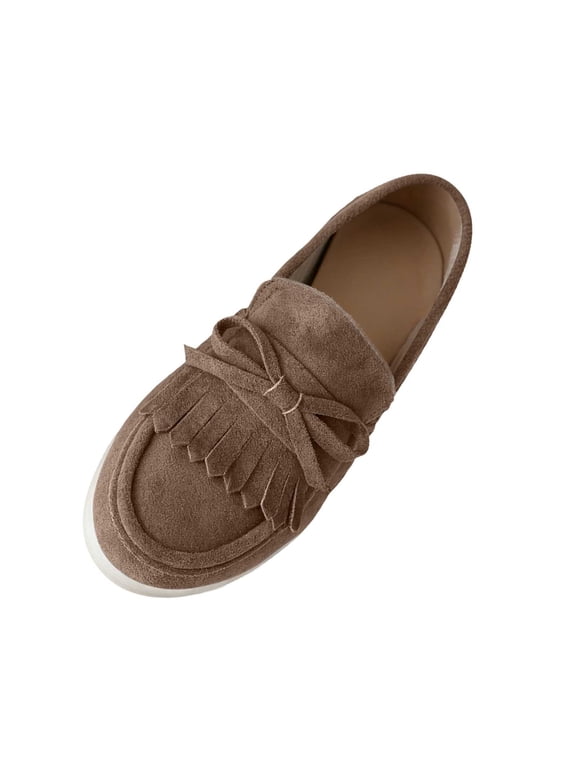 K-095 Brown Ladies Fashion Casual Round Toe Loafers Solid Color Shallow Mouth Flat Spring Style Womens Moccasins Shoes
