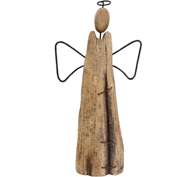 K 10.8" H Valentine's Day Wooden Angel Statue Primitive Farmhouse Hand Carved Angel Figurine Table Top Ornament Valentines Home ation