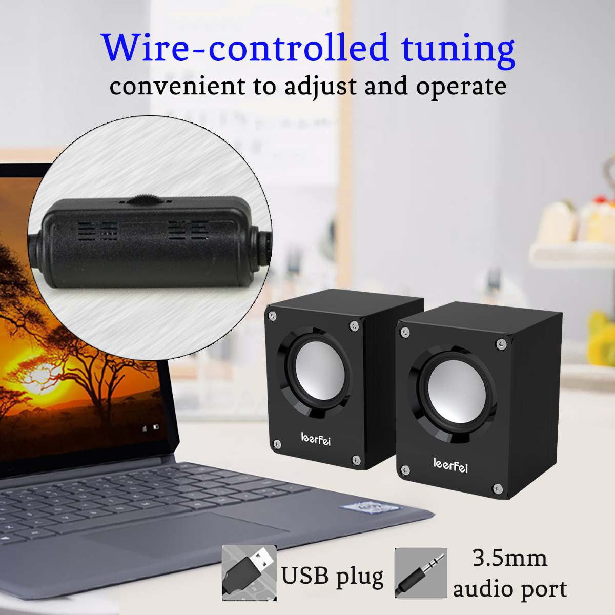 K1061 Computer Speakers Subwoofer USB Powered 3.5mm Jack Wired