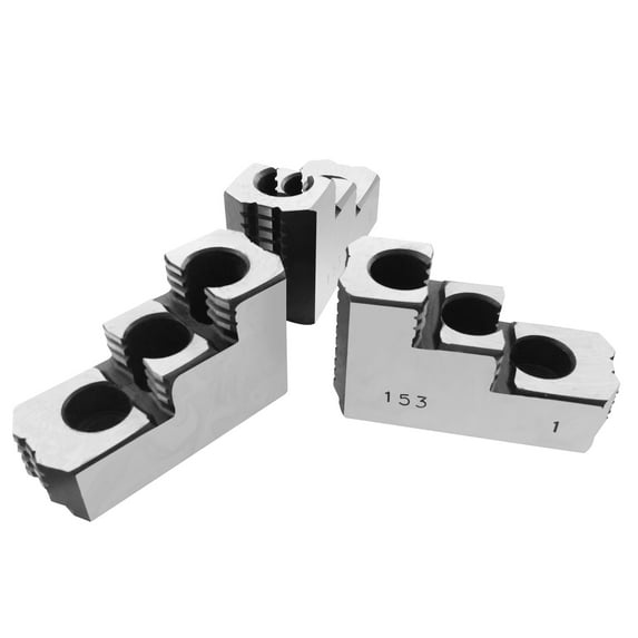 K-12C-HJ - 12" Lathe Chuck Double Stepped Hard Jaws for Kitagawa B-212/Samchully Chucks, Serrated (1.5 mm x 60), Steel, 3pc Set