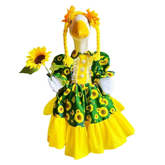 K-152 Sunflower Goose Doll Clothes Outfit Costume For High Cement Plastic Figures Garden Porch Decoration Festive Wearable Ornament Set #K284G