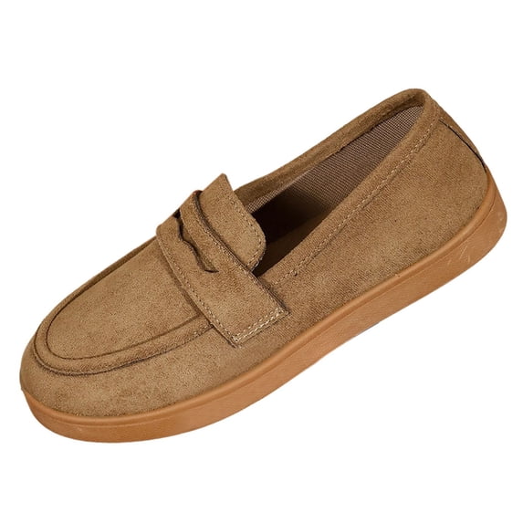 K-232 Khaki Womens Four Season Solid Color Casual Round Toe Flat Sole Loafers Comfortable Everyday Footwear