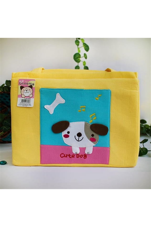 K-31-DOG Cute Dog Embroidered Applique Fabric Art Shoulder Tote Bag / Shopper Bag