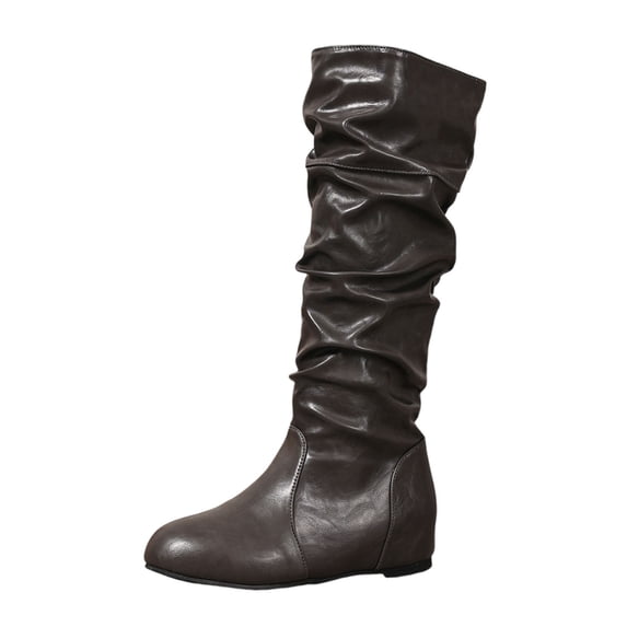 K-42 Coffee Ladies Winter Long Boots Flat Sole Knee High Casual Versatile Fashionable Comfortable Round Toe Footwear