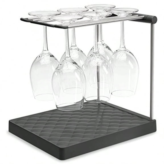 K-8628-CHR Wine Glass Drying Rack Wine Glasses Rack Organizer Folding Drying Rack for 6 Wine Glasses Charcoal