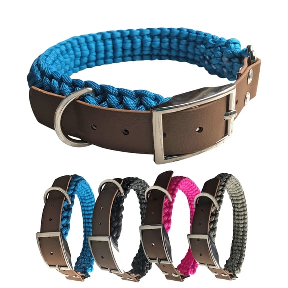 K-9 BELTZ Paracord Dog Collar Hand Woven (Large, Aqua Blue)