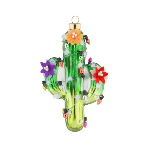 K+A 4.75" Tropical Cactus with Retro Lights Glass Christmas Ornament