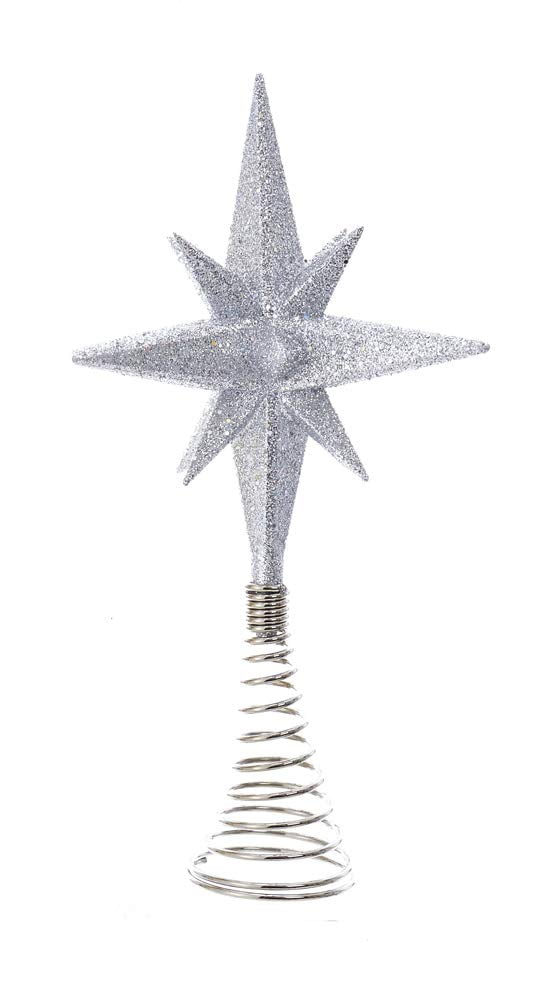 Silver Glittered Multi-Point Metal Christmas Tree Topper