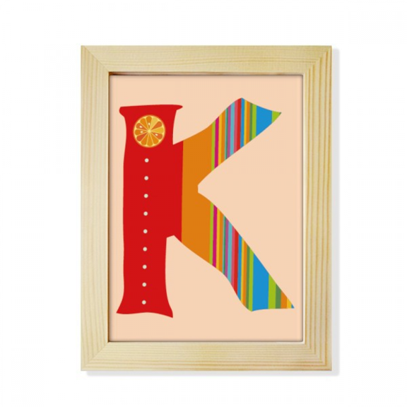 K Alphabet Orange Fruit Cute Pattern Desktop Adorn Photo Frame Display Art Painting Wooden