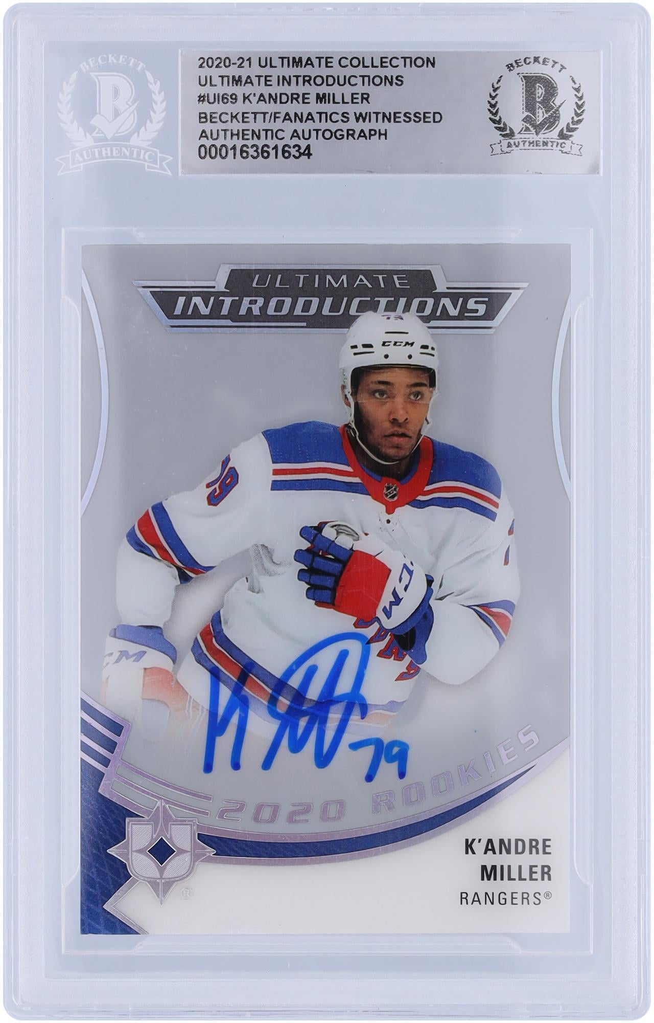 K'Andre Miller New York Rangers Autographed 2020-21 Upper Deck Ultimate Collection Introductions #UI-69 Beckett Fanatics Witnessed Authenticated Rookie Card - Fanatics Authentic Certified