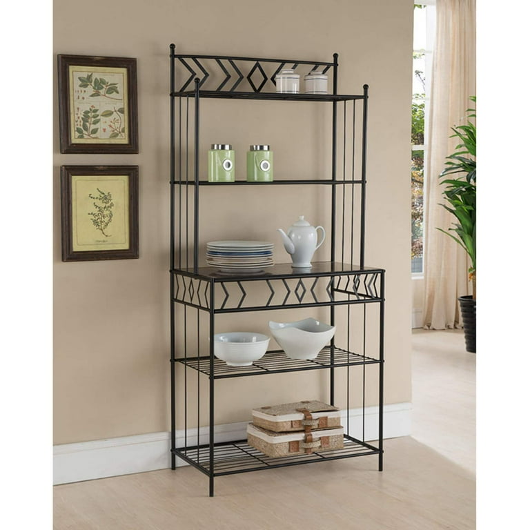 K B Furniture Black Metal Storage Bakers Rack