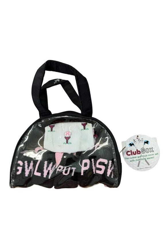 K. Bell Women's Golf Pink Ribbon Clubsox Socks and Bag Sock Size 9-11