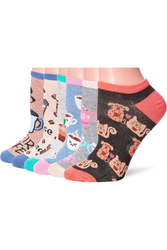 Women's Fun Food & Drink Low Cut Socks-6 Pairs-Cool & Cute Novelty Gifts Shoe Size: Rise and Grind Ankle Socks Six (Multi-colored)