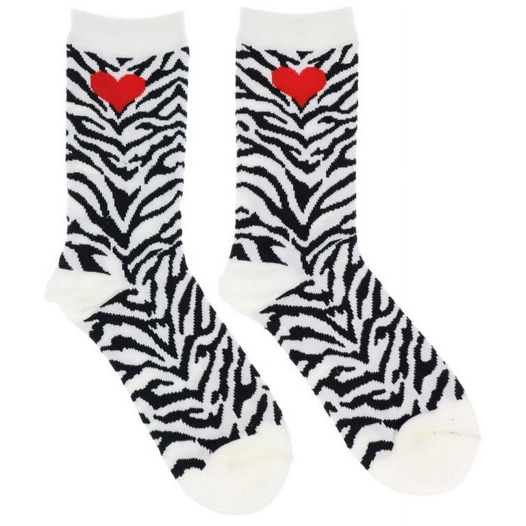 K. Bell Women's Valentine's Day Crew Socks - Red Heart Zebra