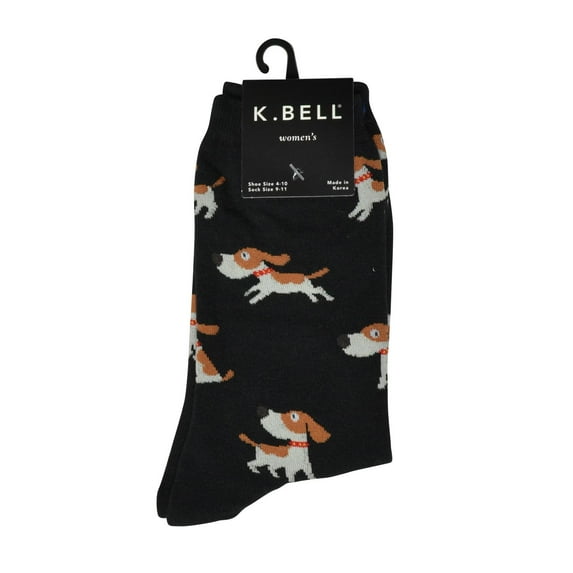 K. Bell Womens Cotton Blend Novelty Crew Socks, 9-11, Black