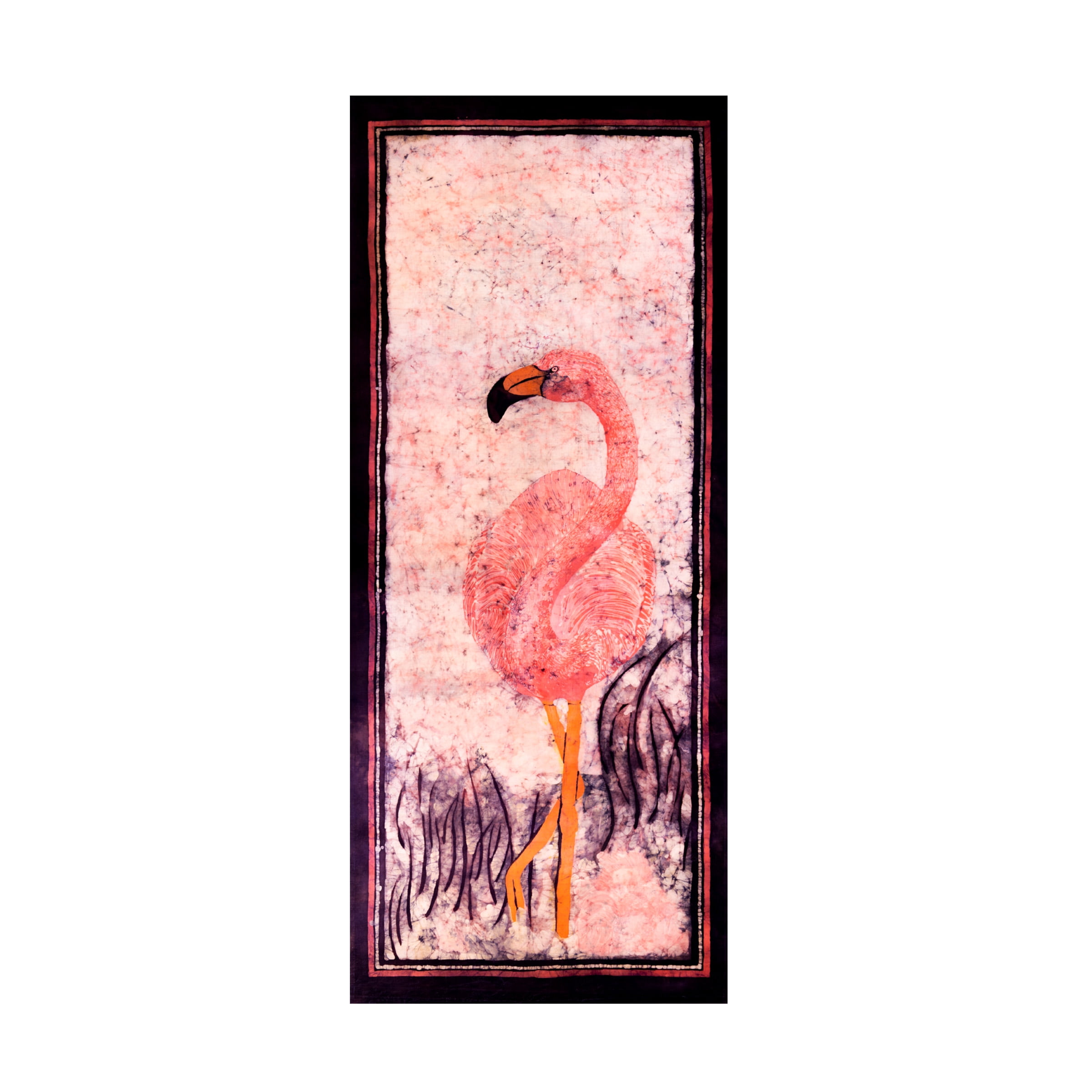Pink Flamingo Batik Canvas Art in Black Frame, 32" x 14"