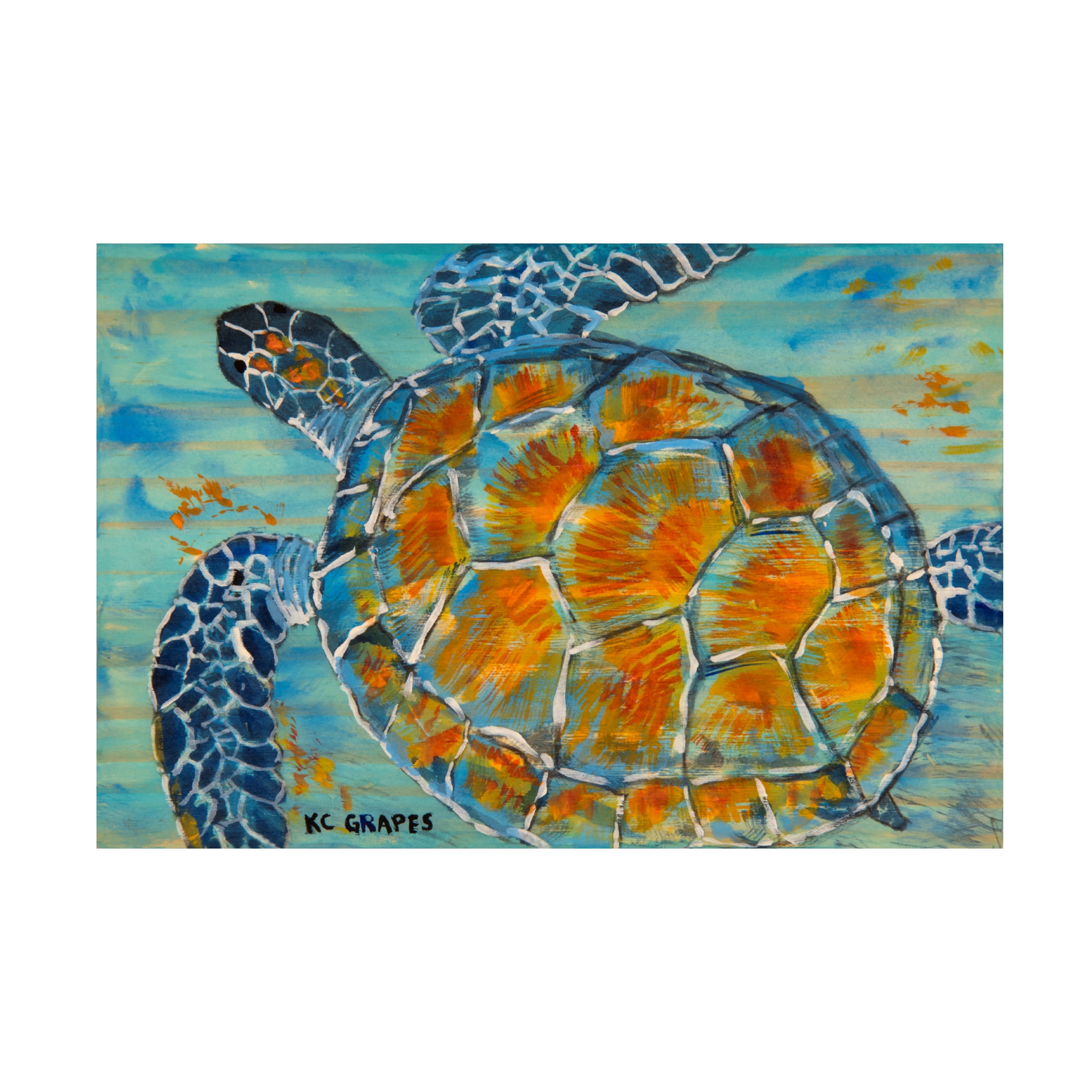 Turquoise and Orange Sea Turtle Canvas Art, 12" x 19"