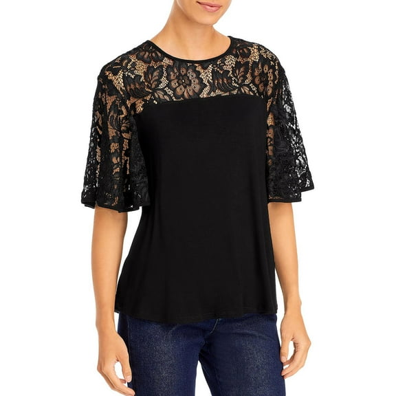 K & C Womens   Lace Crewneck Pullover Top