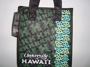 K Chang Hawaii University Eco Tote Bag UH Floral Pattern Black, Green One Size
